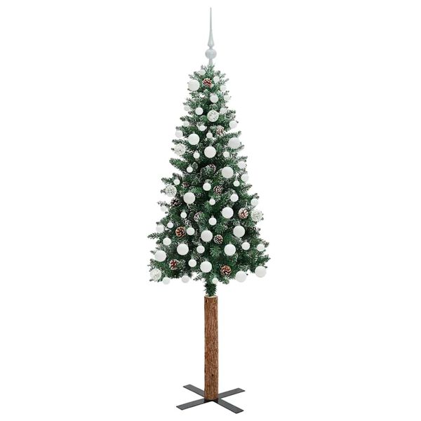 vidaXL Slim juletre Grønn og hvit 180 cm PVC og Massivt Furu tre