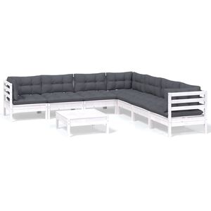 vidaXL Hagesofagruppe med puter 8 deler hvit heltre furu