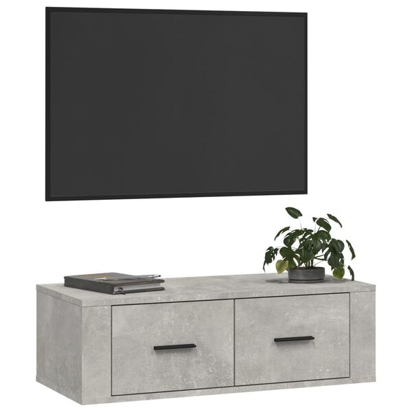 vidaXL Hengende TV-benk betonggrå 80x36x25 cm konstruert tre