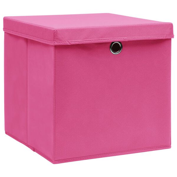 vidaXL Oppbevaringsbokser med lokk 10 stk rosa 32x32x32 cm stoff