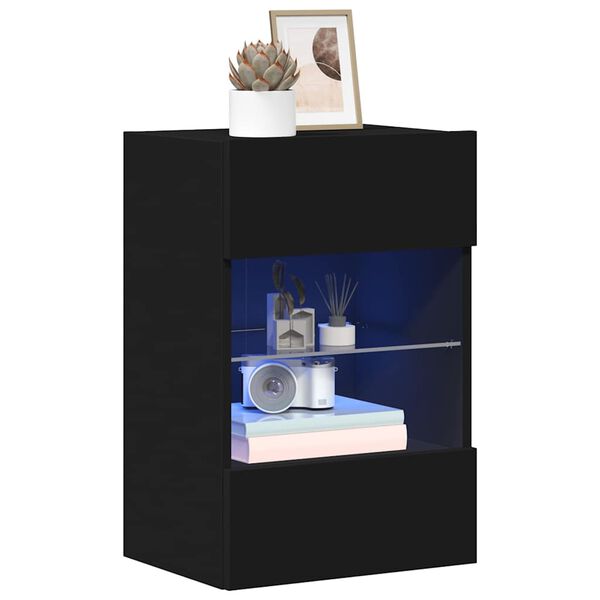 vidaXL Vegghengte skap med LED-lys for TV 2 stk svart 40x30x60,5 cm