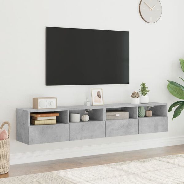 vidaXL Vegghengte TV-benker 2 stk betonggr&aring; 80x30x30 cm konstruert tre