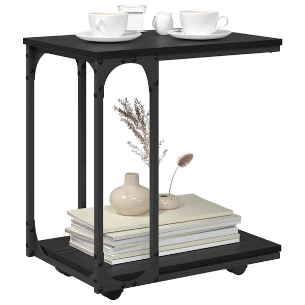 vidaXL Sidetabell med hylle Svart Eik 50 x 35 x 55.5 cm Konstruert tre