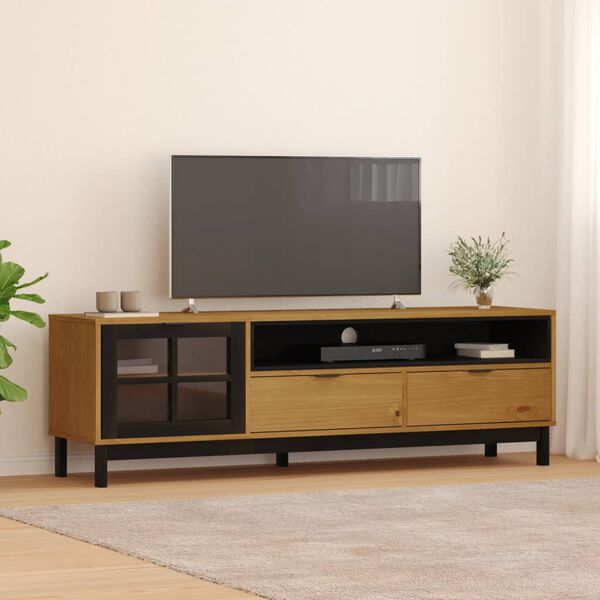 vidaXL TV-benk med glassdør FLAM 158x40x50 cm heltre furu