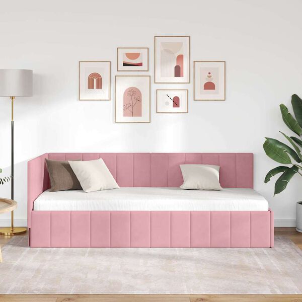 vidaXL Hjørnesengramme med hodegjerde Rosa 80 cm x 200 cm Fløyel