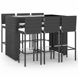vidaXL Hagebarsett med puter 7 deler svart polyrotting