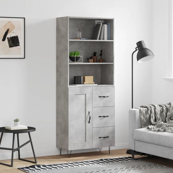 vidaXL Highboard betonggr&aring; 69,5x34x180 cm konstruert tre