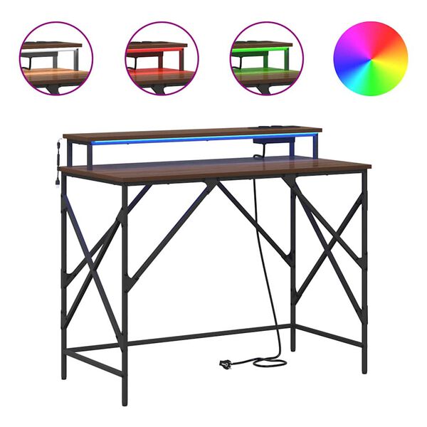 vidaXL Skrivebord med hylle Brun Eik 100 x 50 x 86,5 cm Konstruert tre