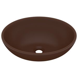 vidaXL Luksuri&oslash;s servant ovalformet matt m&oslash;rkebrun 40x33 cm keramisk
