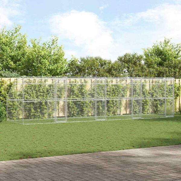 vidaXL Hundebur med lagring 4 pcs s&oslash;lv 8 x 2 x 2 m Galvanisert st&aring;l