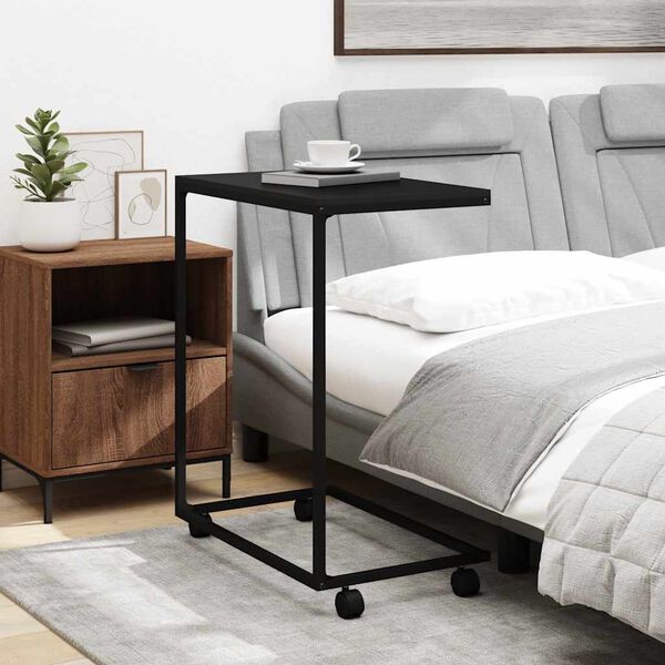 vidaXL Sidebord med hjul svart 55x35x70 cm konstruert tre