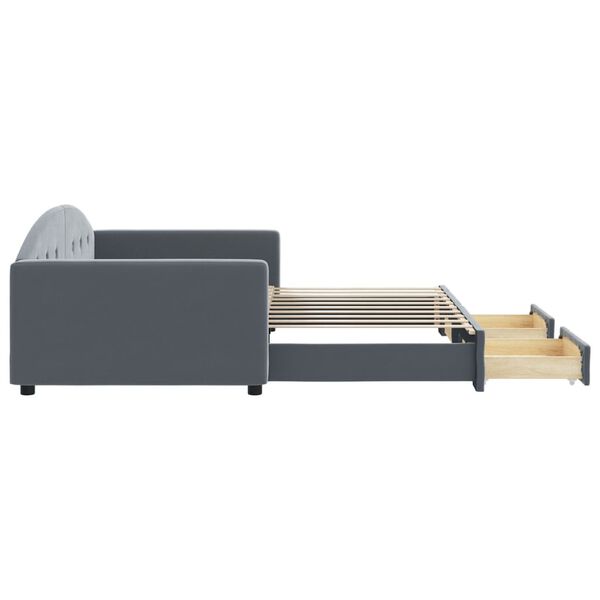 vidaXL Uttrekkbar dagseng med skuffer mørkegrå 90x190 cm fløyel