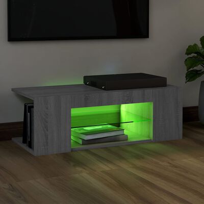 vidaXL TV-benk med LED-lys grå sonoma 90x39x30 cm