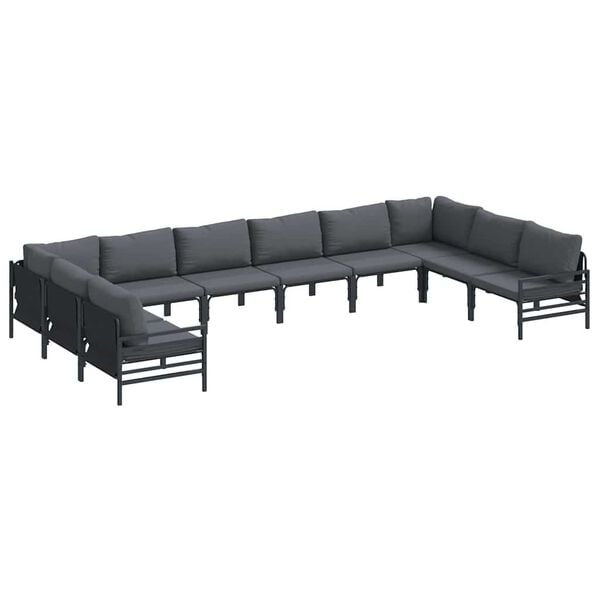 vidaXL Hagesofa Set med pute 10 pcs Svart Stål