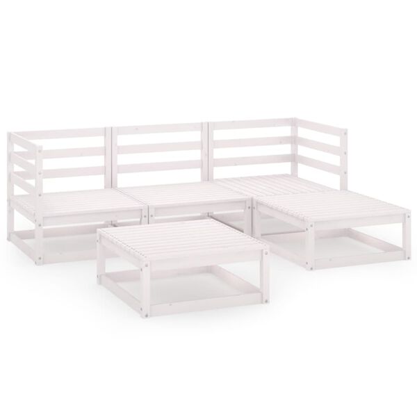 vidaXL Hagesofagruppe 5 deler hvit heltre furu