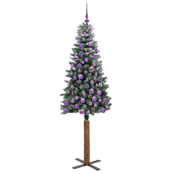 vidaXL Slim juletre med 300 LED gr&oslash;nn 180 cm PVC og Massivt Furu tre