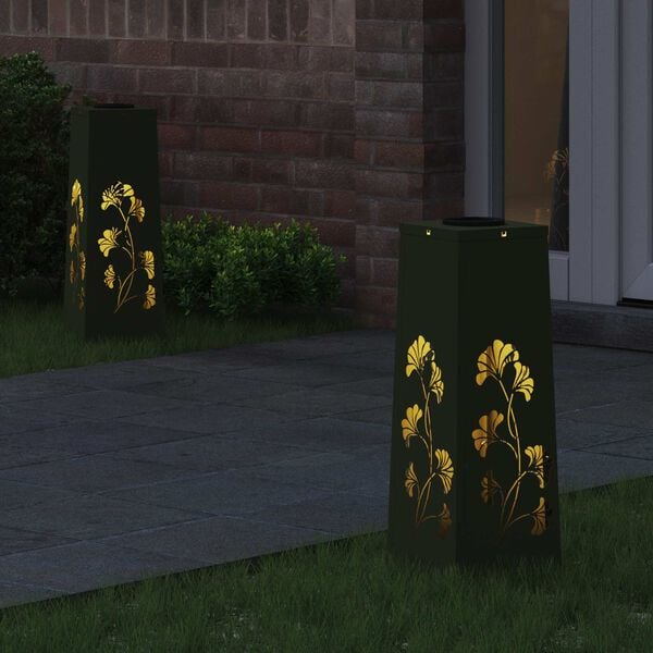 vidaXL Solenergi LED stibelys 2 pcs Olivengr&oslash;nn Kaldvalset st&aring;l