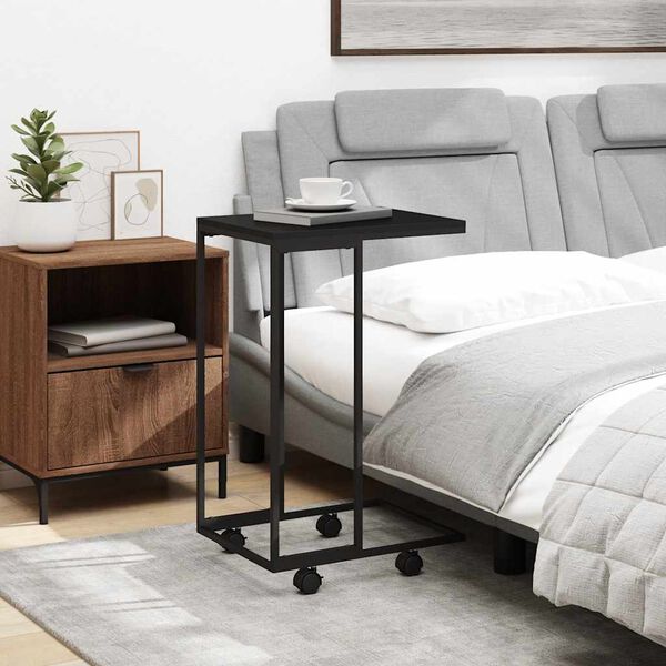 vidaXL Sidebord med hjul svart 40x30x63,5 cm konstruert tre