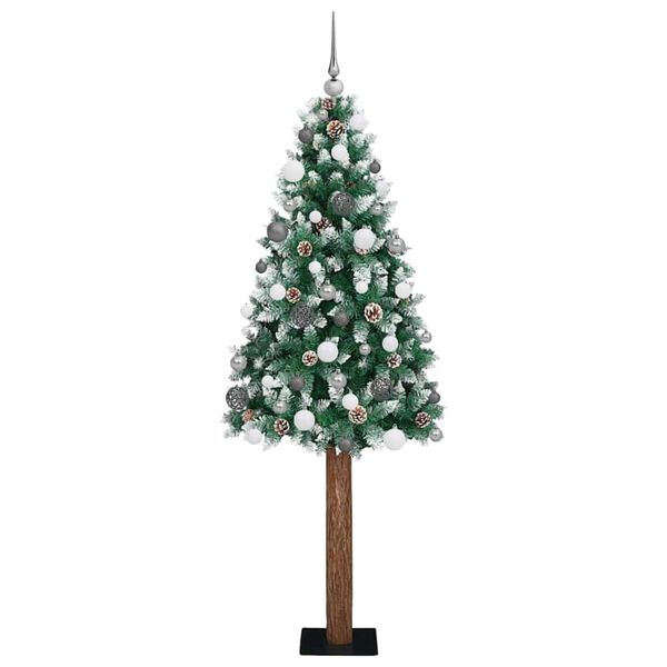 vidaXL Slim juletre med 300 LED gr&oslash;nn 210 cm PVC og Massivt Furu tre
