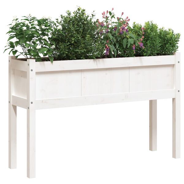 vidaXL Plantekasse med ben hvit 110x31x70 cm heltre furu