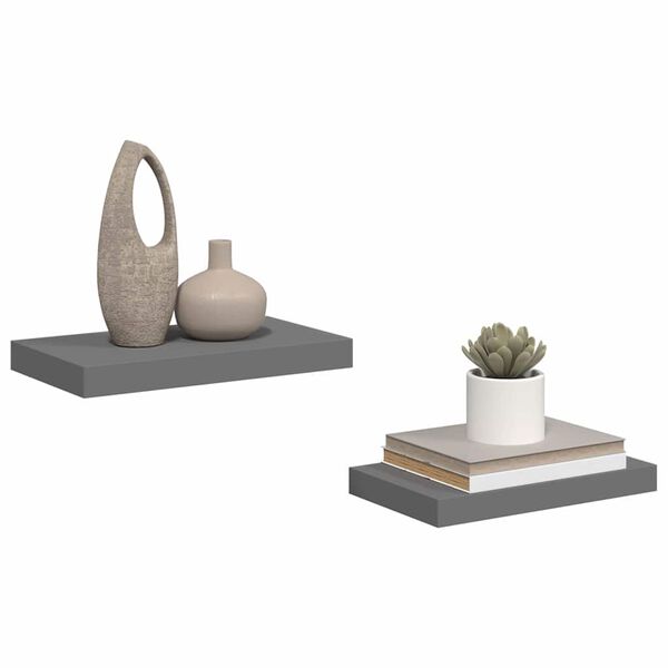 vidaXL Flytende vegghyller 2 stk h&oslash;yglans gr&aring; 40x23x3,8 cm MDF