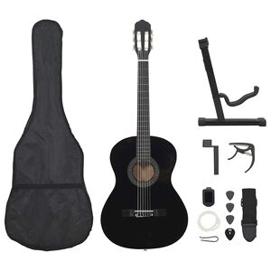 vidaXL Klassisk gitar nybegynnersett 12 deler 4/4 39" svart