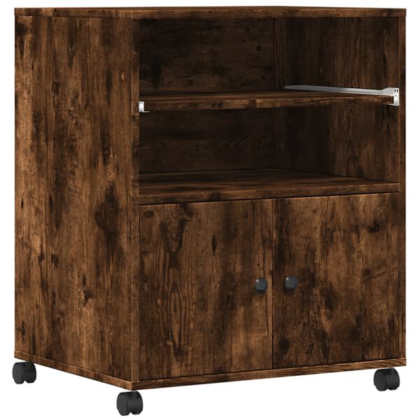 vidaXL Skriverstativ med hjul røkt eik 60x48x74 cm