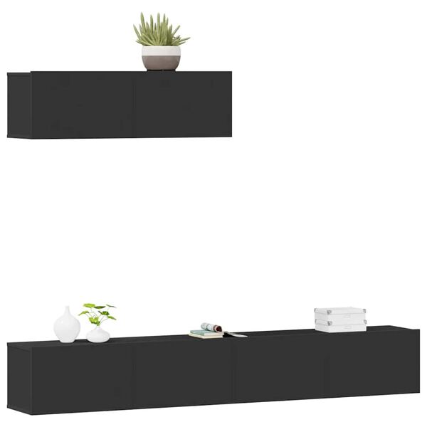 vidaXL TV-skapsett 3 deler svart konstruert tre