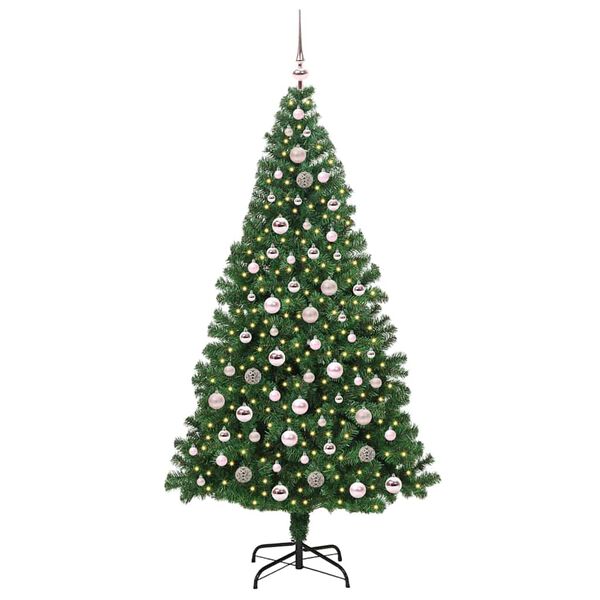 vidaXL Kunstig juletre med 300 LED gr&oslash;nn 210 cm PVC og St&aring;l og Plast