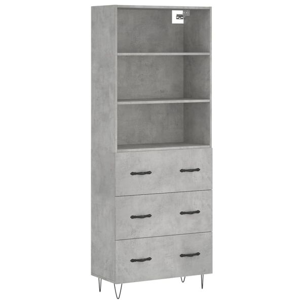vidaXL Highboard betonggr&aring; 69,5x34x180 cm konstruert tre