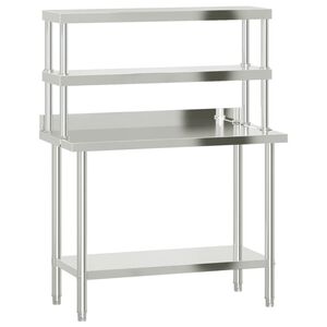 vidaXL Kj&oslash;kkenbenk med overhylle 110x55x150 cm rustfritt st&aring;l