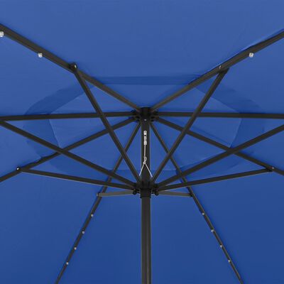 vidaXL Parasoll med LED-lys og metallstang 400 cm asurblå