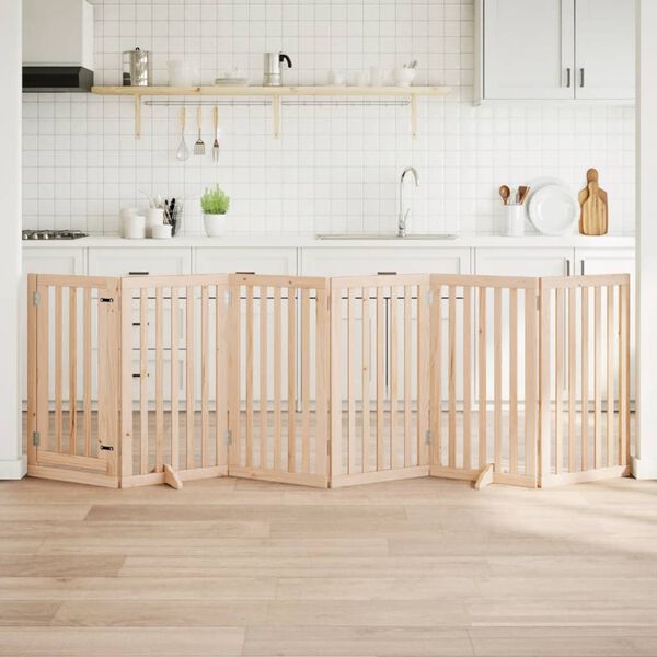 vidaXL Hundegrind med d&oslash;r sammenleggbar 6 paneler 300 cm poppeltre