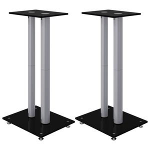 vidaXL H&oslash;yttalerstativ 2 stk svart og s&oslash;lv herdet glass 2 s&oslash;yledesign