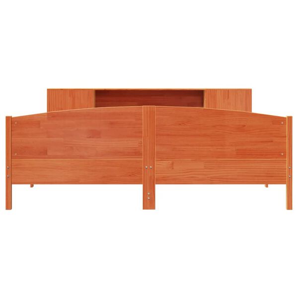 vidaXL Seng med bokhylle uten madrass voksbrun 200x200 cm heltre furu