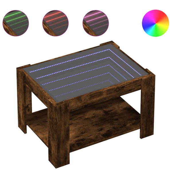 vidaXL Salongbord med LED røkt eik 73x53x45 cm konstruert tre
