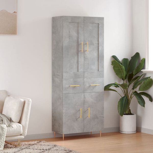 vidaXL Highboard betonggr&aring; 69,5x34x180 cm konstruert tre