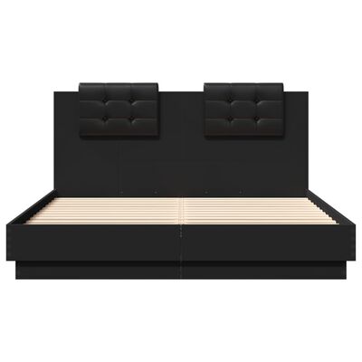 vidaXL Sengeramme med sengegavl og LED-lys svart 150x200 cm