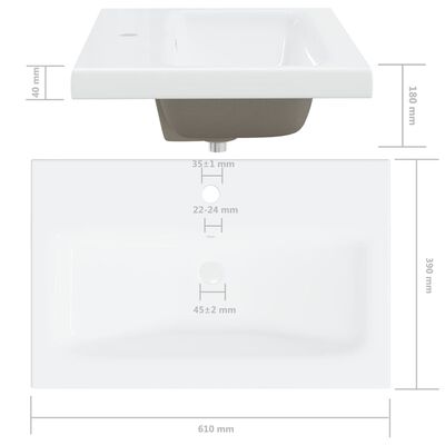 vidaXL Servantskap med innebygd vask høyglans hvit sponplate