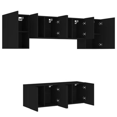 vidaXL Vegghengte TV-enheter 6 deler svart konstruert tre