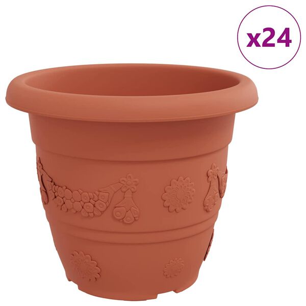 vidaXL Rund Blomsterpotte 24 pcs Klinker R&oslash;d &Oslash; 26 x 21.5 cm Plast