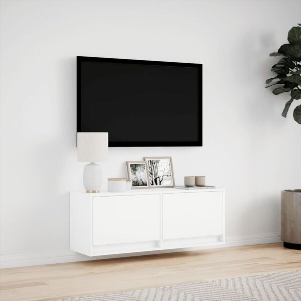 vidaXL Vegghengt TV-benk med LED hvit 100x31x35 cm