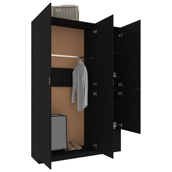 vidaXL Garderobe med 3 dører svart 120x50x180 cm sponplate