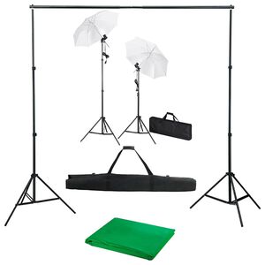vidaXL Fotostudiosett med bakgrunn, lamper og parasoller