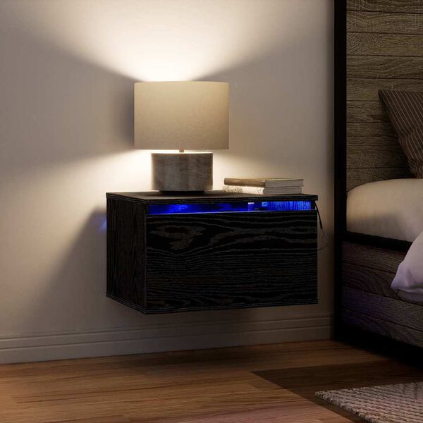 vidaXL Vegghengt nattbord Svart Eik 50 x 36 x 30 cm Konstruert tre