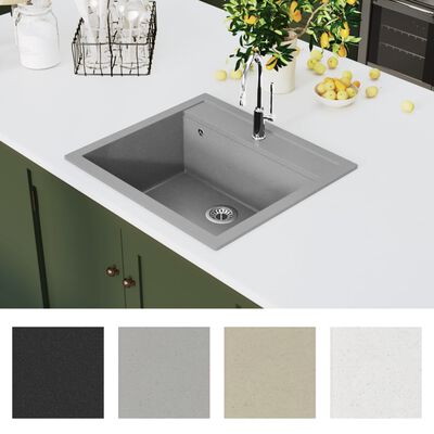 vidaXL Kjøkkenvask i granitt enkel kum grå