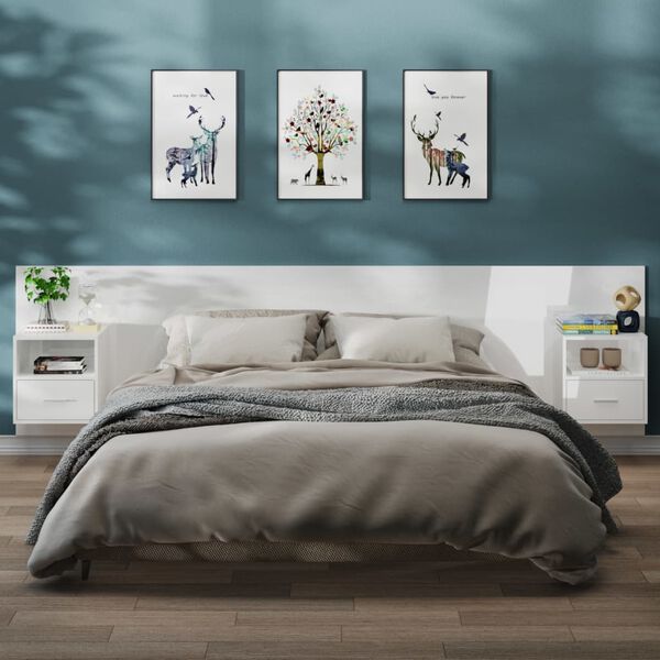 vidaXL Veggmonterte nattbord 2 stk h&oslash;yglans hvit