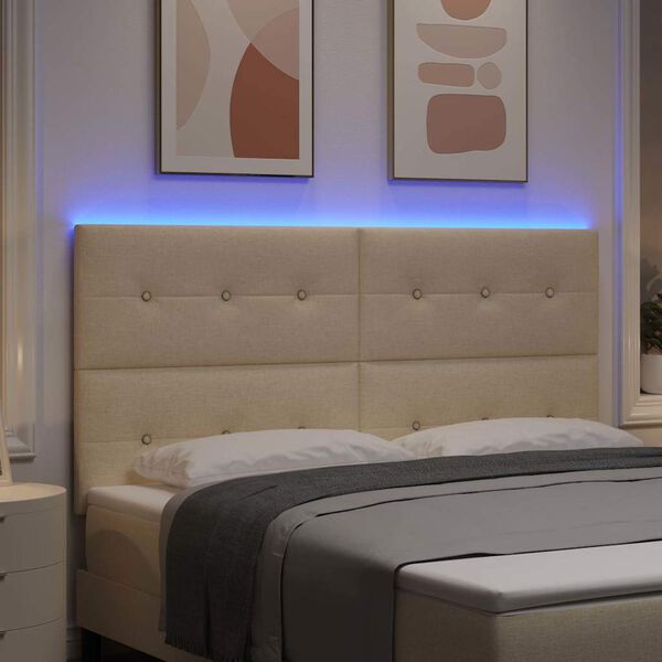 vidaXL LED-sengegavl med LED -stripelys Krem 180 cm stoff