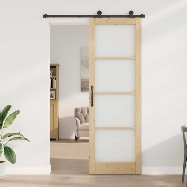 vidaXL Skyvedør ORKDAL Naturlig 78 x 232 cm Massivt furutre og glass