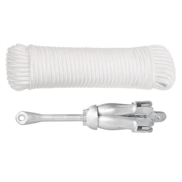 vidaXL Sammenleggbart anker med tau sølv 3,2 kg smibart jern